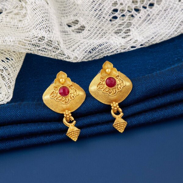 Antique Gold Earrings Indian Style Red Stone Festive Earrings for Women